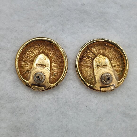 Vintage Napier Round Modernist Earrings Gold Tone 60s 70s Signed Retro - Picture 2 of 4